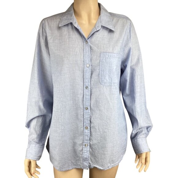 Lola River Top Size Large Button-Up Long Sleeve Shirt Blue Casual - Picture 1 of 8